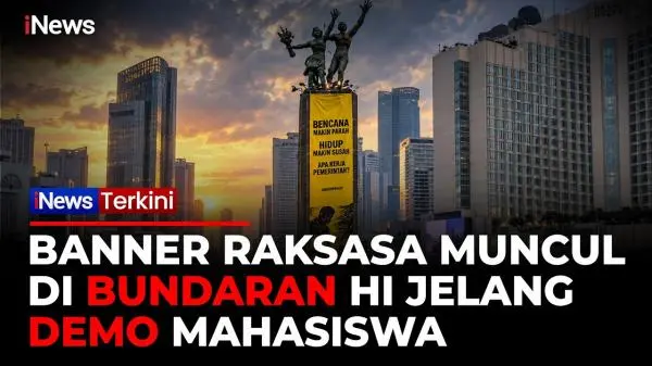 Banner Raksasa Membentang di Bundaran HI saat Demo Mahasiswa, Greenpeace Soroti Isu Lingkungan